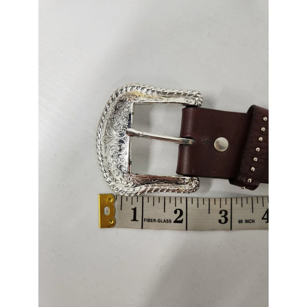 Nocona Women's Western/Cowgirl Studded Leather Belt, Size 28, In Brown & Silver